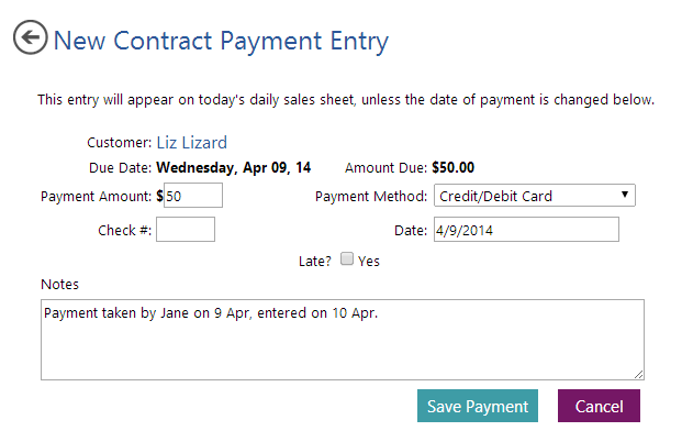 A screen shot of a payment entry Description automatically generated
